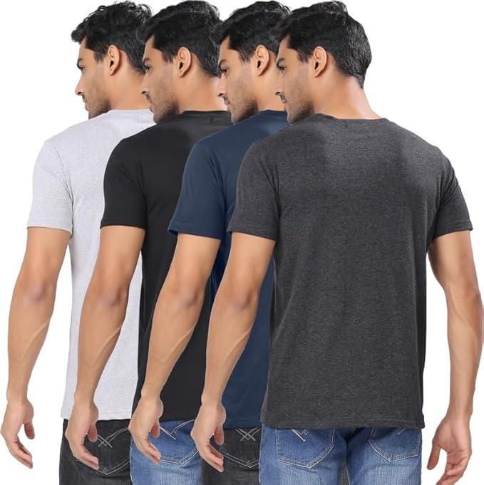 Men's Polycotton Solid Round Neck T-shirts (Pack of 4)