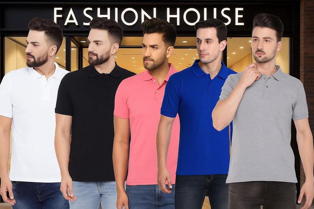 Solid Half Sleeves Mens Polo T-Shirt Pack Of 5