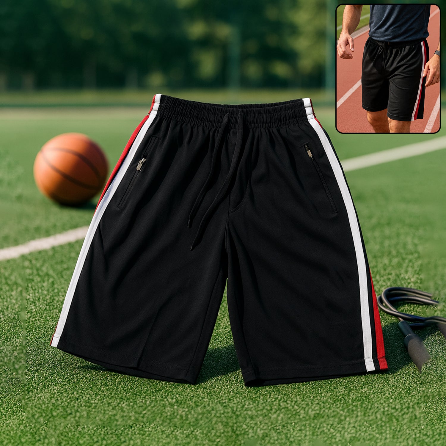 Training Shorts With Elastic Waist  Drawcord - (1 Pc)