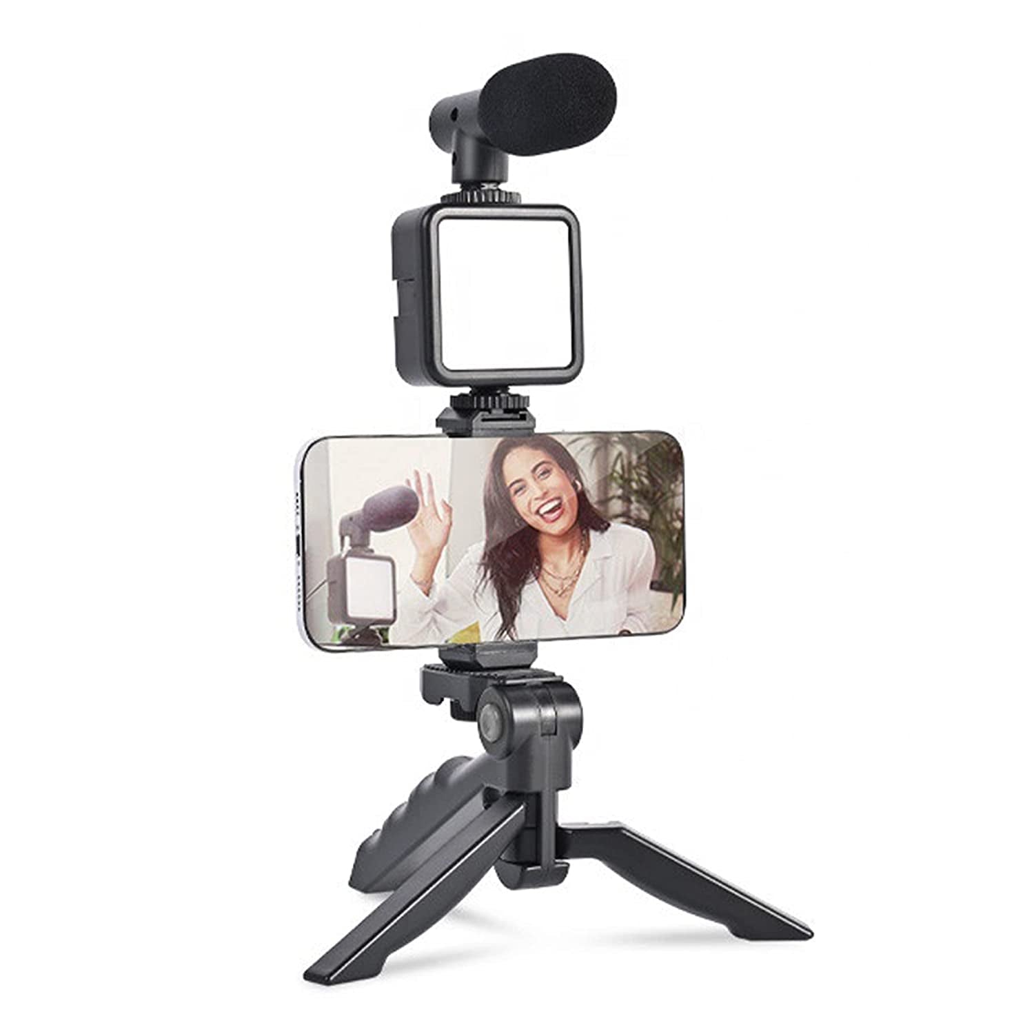 Vlogging Kit For Video Making With Mic Mini Tripod Stand Led Light  Phone Holder Clip For Making Videos
